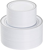 200-Piece Silver Disposable Party Plates – 100 Dinner (10.25") + 100 Dessert (7.5") Plates