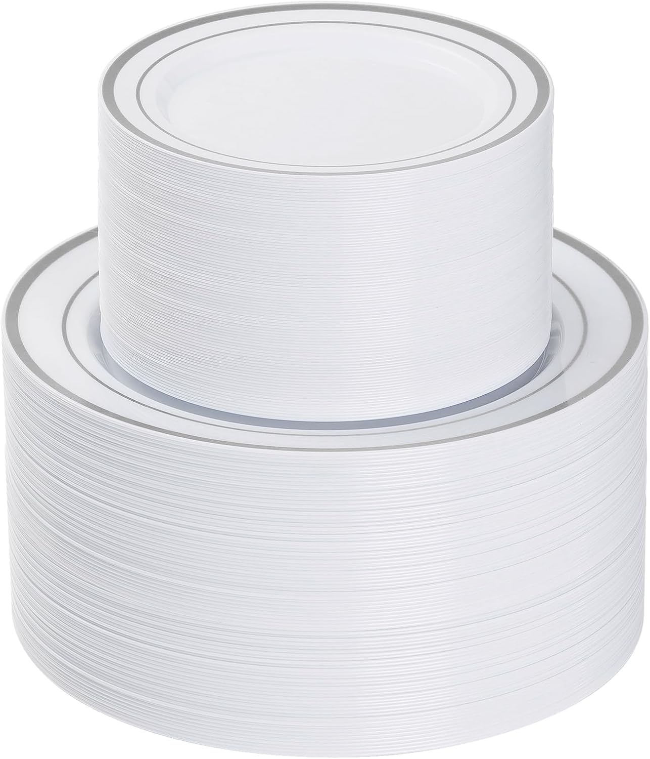 200-Piece Silver Disposable Party Plates – 100 Dinner (10.25") + 100 Dessert (7.5") Plates