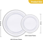200-Piece Silver Disposable Party Plates – 100 Dinner (10.25") + 100 Dessert (7.5") Plates