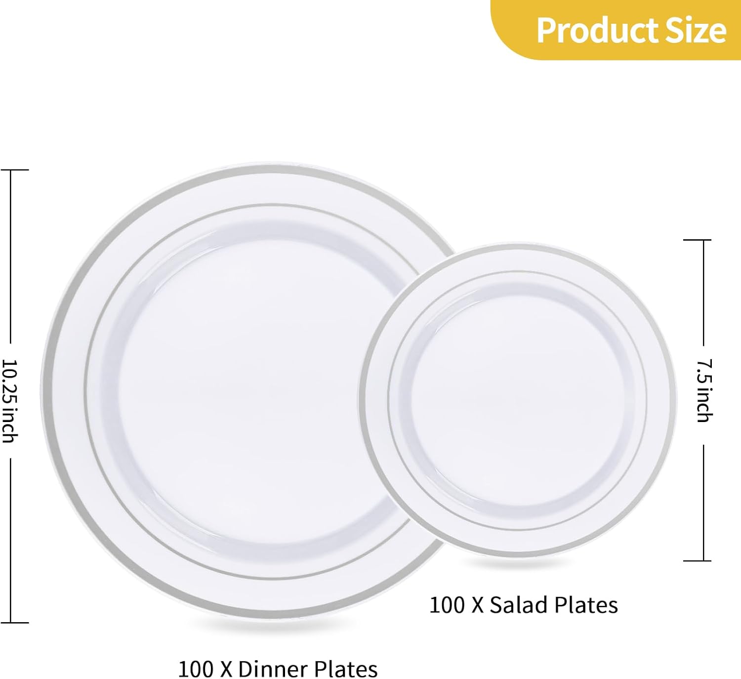 200-Piece Silver Disposable Party Plates – 100 Dinner (10.25") + 100 Dessert (7.5") Plates